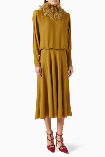 Feather-trim Dress in Georgette