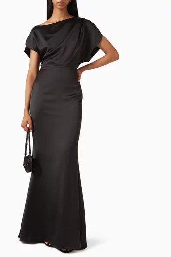 Trinity Asymmetric Maxi Dress in Satin