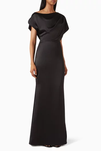 Trinity Asymmetric Maxi Dress in Satin