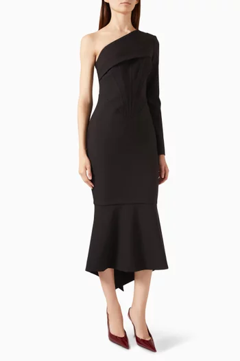 Arianna One-shoulder Midi Dress in Crepe