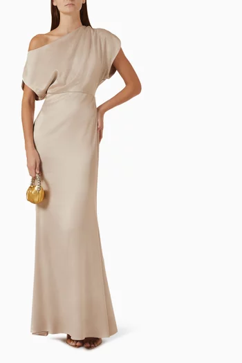 Trinity Asymmetric Maxi Dress in Satin