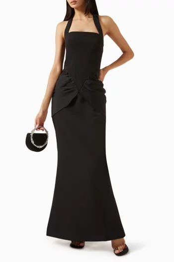 Isabeau Halter Dress in Satin & Crepe