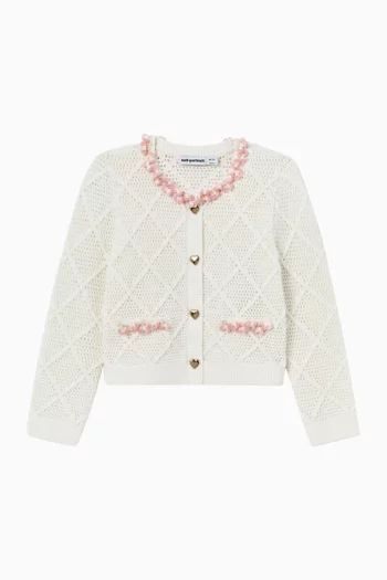 Embellished Cardigan in Diamond Knit