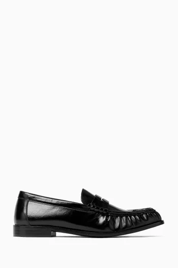 Stallone Ruched Penny Loafers in Leather
