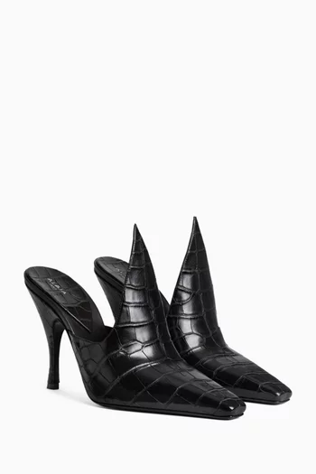 MULES WITH SCULPTURAL SPIKE SHAPE UPPER AND HIGH 100MM STILETTO HEEL IN SHINY CROC EFFECT EMBOSSED CALFSKIN LEATHER:BLK:36|220077679
