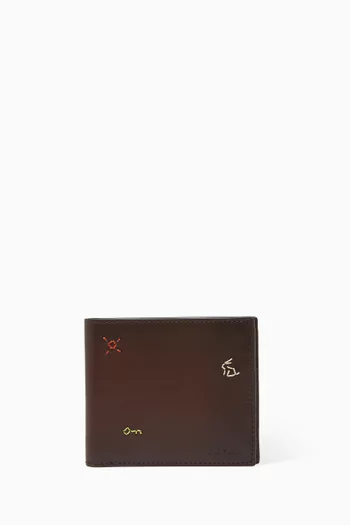 Embroidered Motif Billfold Wallet in Leather