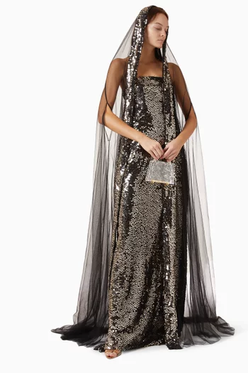 Embellished Tulle Shawl Gown