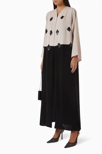 Floral-appliqué Abaya in Crepe