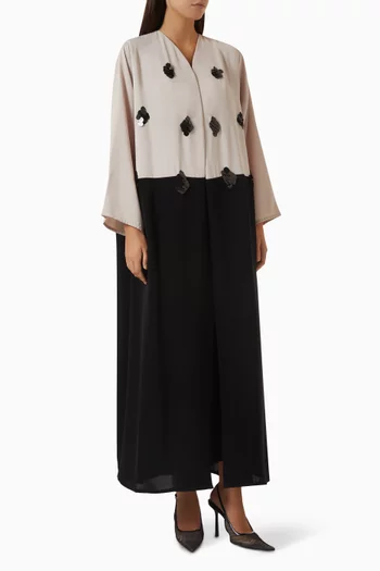 Floral-appliqué Abaya in Crepe