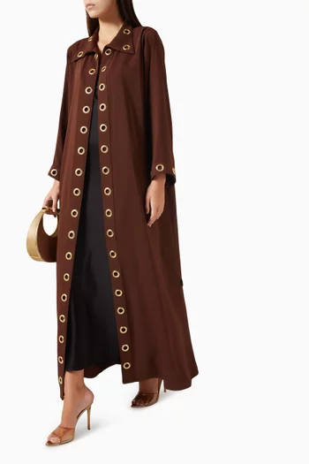 Eyelet-detailed Abaya in Italian Crepe