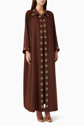 Eyelet-detailed Abaya in Italian Crepe