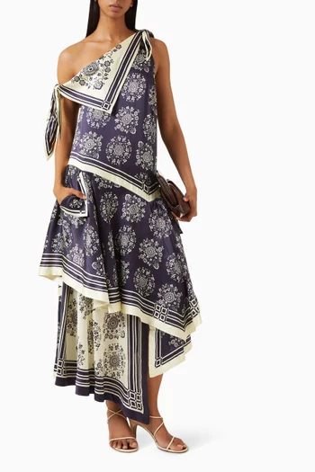 Banderra Scarf Midi Dress in Silk