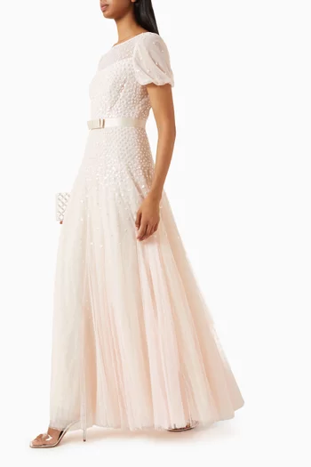 Sequin Cascade Bow Gown in Tulle