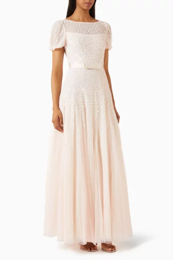 Sequin Cascade Bow Gown in Tulle