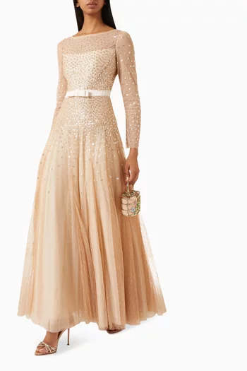 Sequin Cascade Bow Gown in Tulle