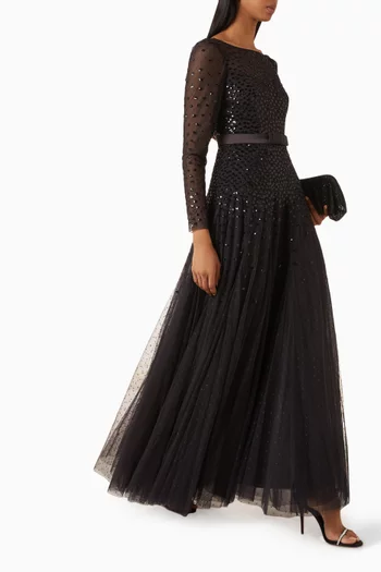 Sequin Cascade Bow Gown in Tulle