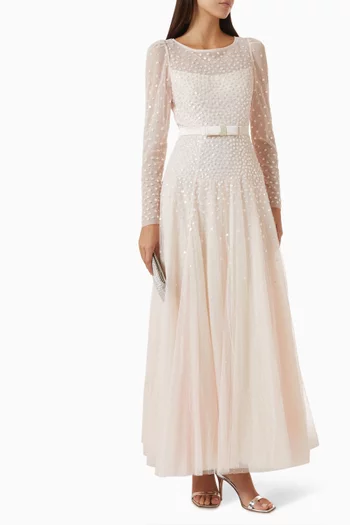 Sequin Cascade Bow Gown in Tulle
