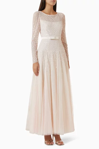 Sequin Cascade Bow Gown in Tulle
