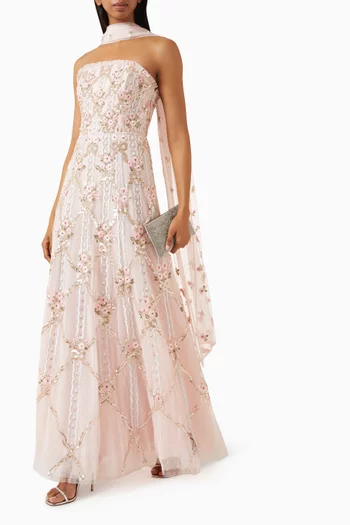 Lovers Lace Strapless Gown in Embroidered Tulle