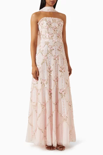 Lovers Lace Strapless Gown in Embroidered Tulle
