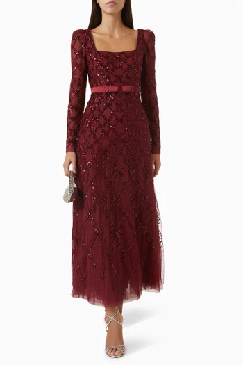Bow Lattice Ankle Gown in Tulle