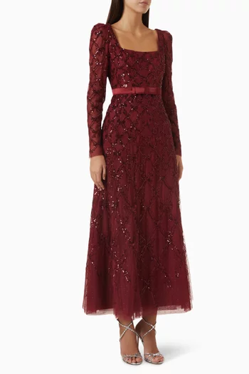 Bow Lattice Ankle Gown in Tulle
