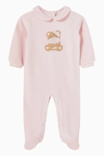 Teddy Print Pyjama Romper in Cotton-blend