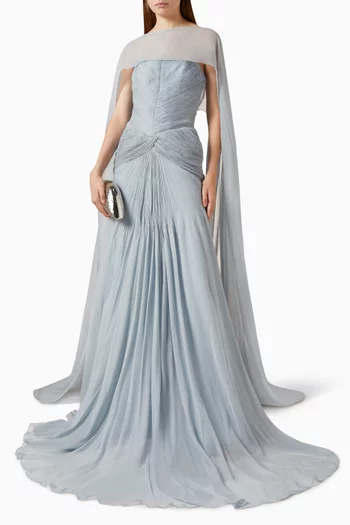 Pleated Strapless Gown & Cape Set