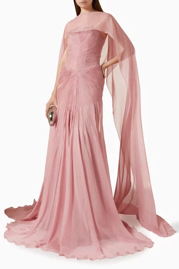 Pleated Strapless Gown & Cape Set