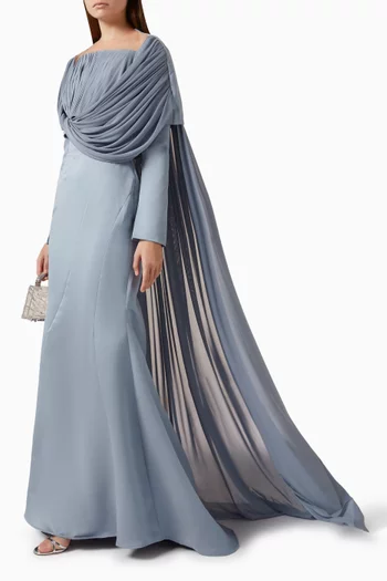 Draped Off-shoulder Dress & Cape Set