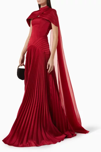 Pleated Cape Gown