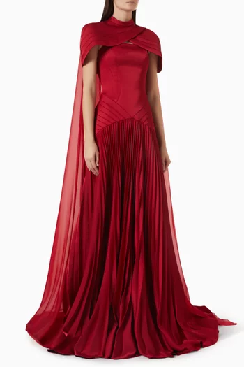 Pleated Cape Gown