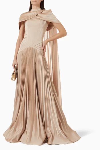Pleated Cape Gown