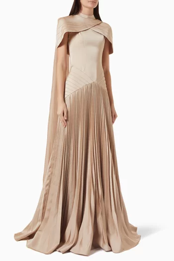Pleated Cape Gown