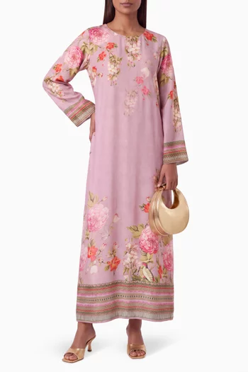 High-neck Kaftan in Crepe Silk