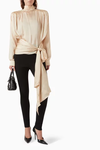 Bow Padded Blouse in Silk