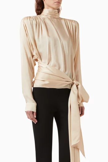 Bow Padded Blouse in Silk