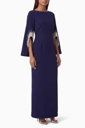 Rhinestone-trim Gown in Crepe