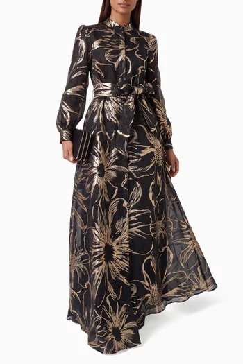 Metallic Jacquard Shirtwaist Gown in Organza