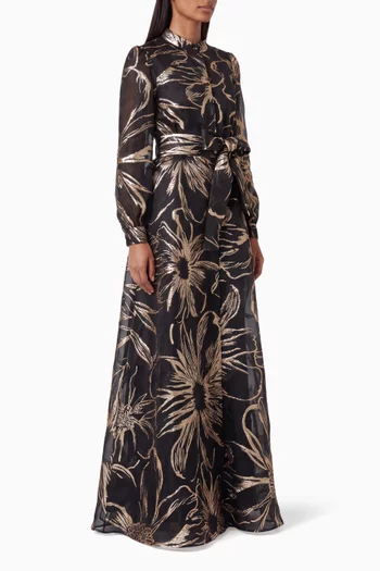 Metallic Jacquard Shirtwaist Gown in Organza