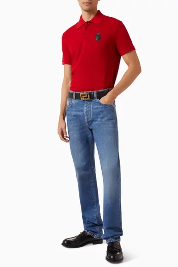 Medusa Logo Patch Polo T-shirt in Cotton-piqué