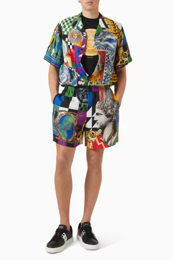 Medusa Collage-print Shorts in Silk-twill