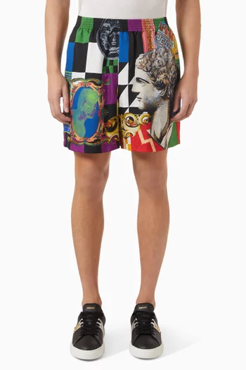 Medusa Collage-print Shorts in Silk-twill