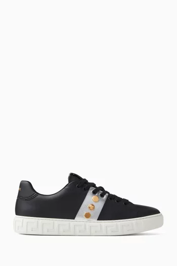 Greca Embellished Sneakers in Leather