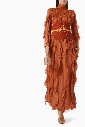 Ruffle Corset-belt Dress in Chiffon