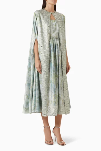 Embellished Cape Dress in Satin