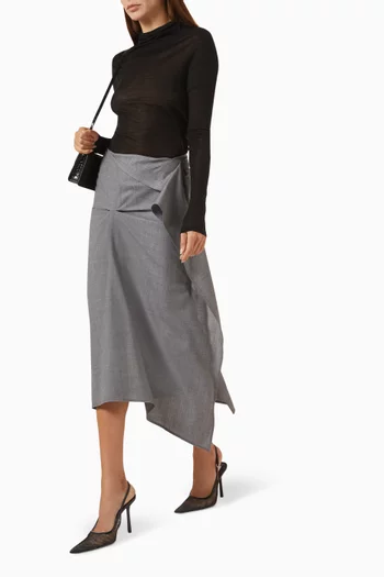 Draped Tailored Midi Skirt in Wool