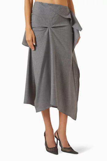 Draped Tailored Midi Skirt in Wool