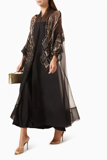 Appliqué-embellished Abaya in Organza