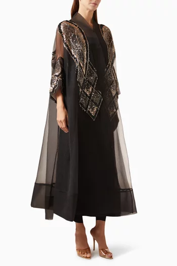 Appliqué-embellished Abaya in Organza